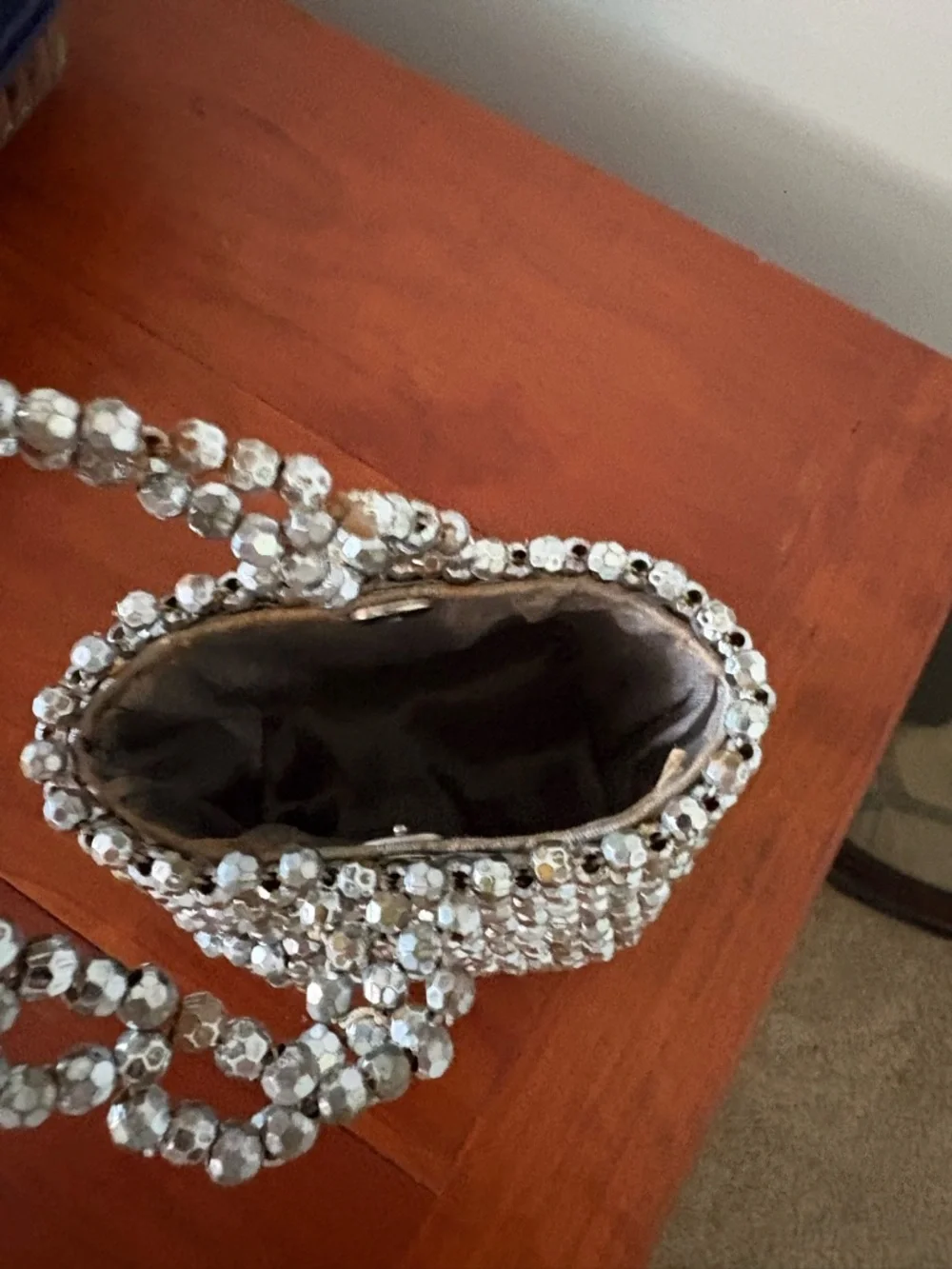 Y2K Silver Beaded Mini Bag Italy Metallic Evening Purse Vintage Glam - Picture 6 of 10